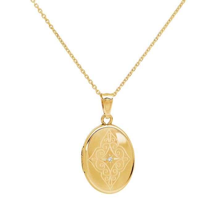 14K पीला सोना हीरे से सजा अंडाकार लॉकेट हार
