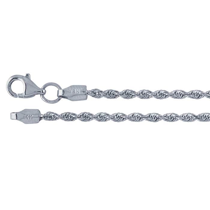 14K White Gold Diamond-Cut Solid Rope Chain