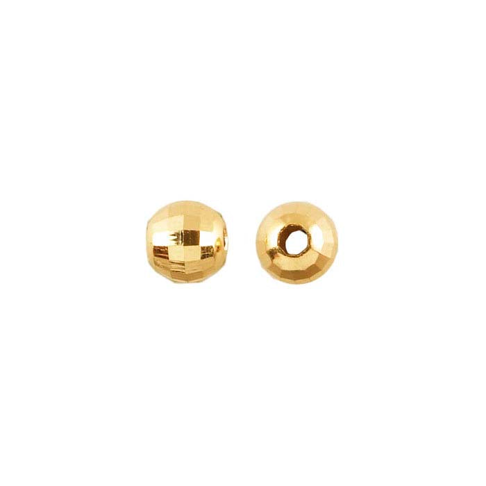 14K Yellow Gold Round Diamond-Cut Mirror Bead