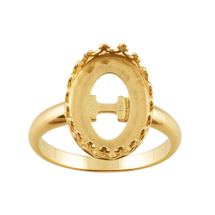 14K Yellow Gold Gallery Wire Oval Cabochon Ring Mounting