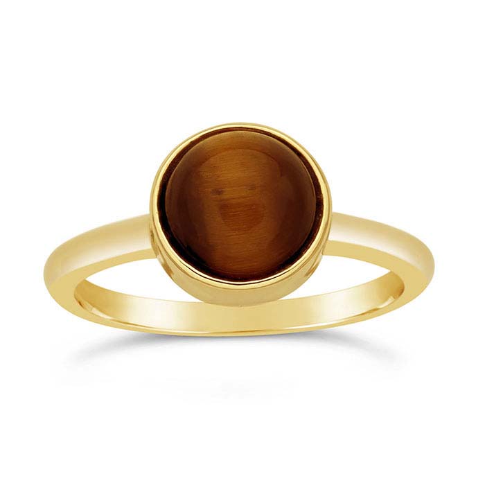 حامل خاتم كابوشون دائري 8 مم من الذهب الأصفر عيار 14 قيراط