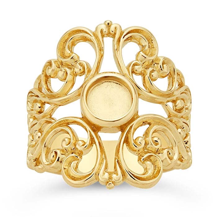 14K Yellow Gold Filigree x Round Cabochon Ring Mounting