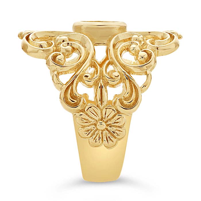 14K Yellow Gold Filigree x Round Cabochon Ring Mounting