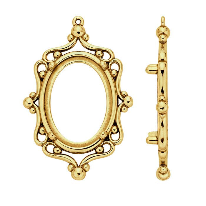 14K Yellow Gold 30 x Oval Cameo/Cabochon Filigree Pendant Mounting