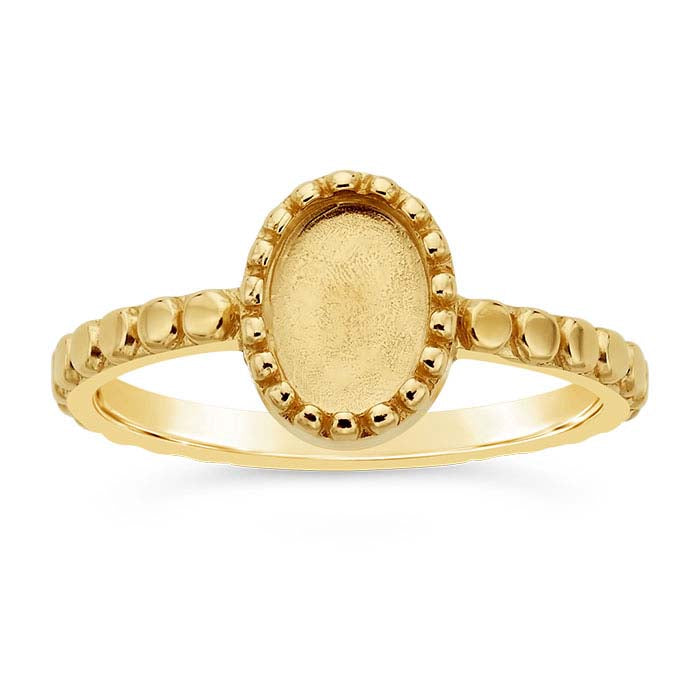 14K Yellow Gold Beaded Oval Ring Mounting