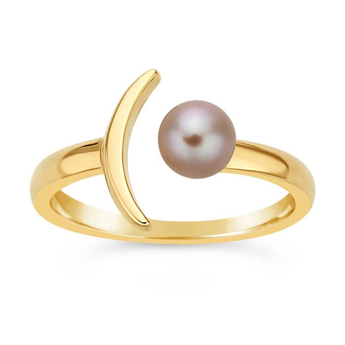 14K Yellow Gold Crescent Moon Pearl Ring Mounting