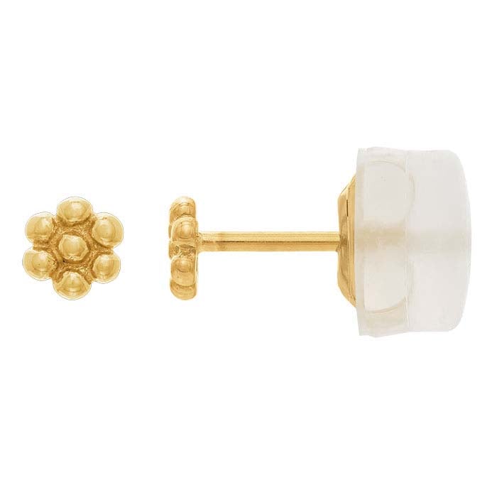 14K Yellow Gold Granulated Flower Post Earring
