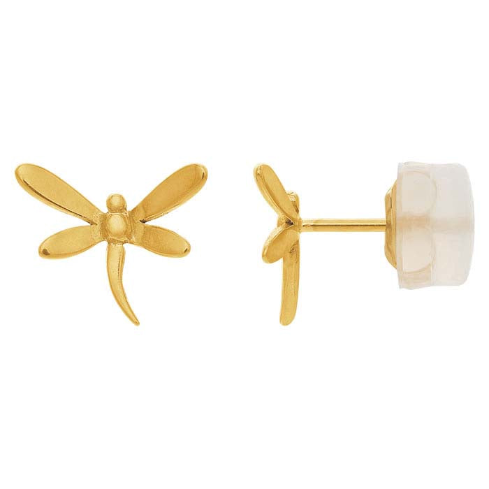 14K Yellow Gold Dragonfly Post Earring