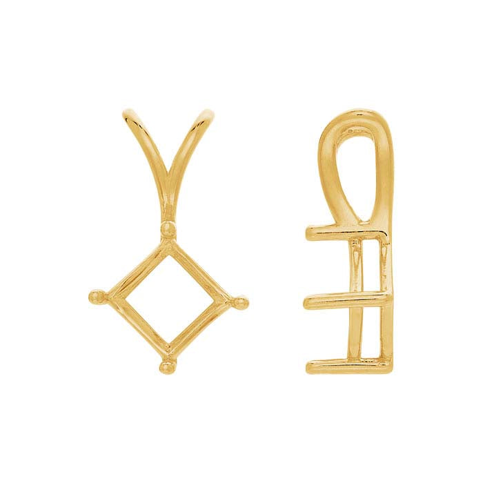 14K Yellow Gold Square Basket Pendant Mounting