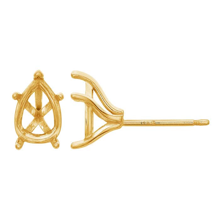 14K Yellow Gold Pear Post Earring Mounting