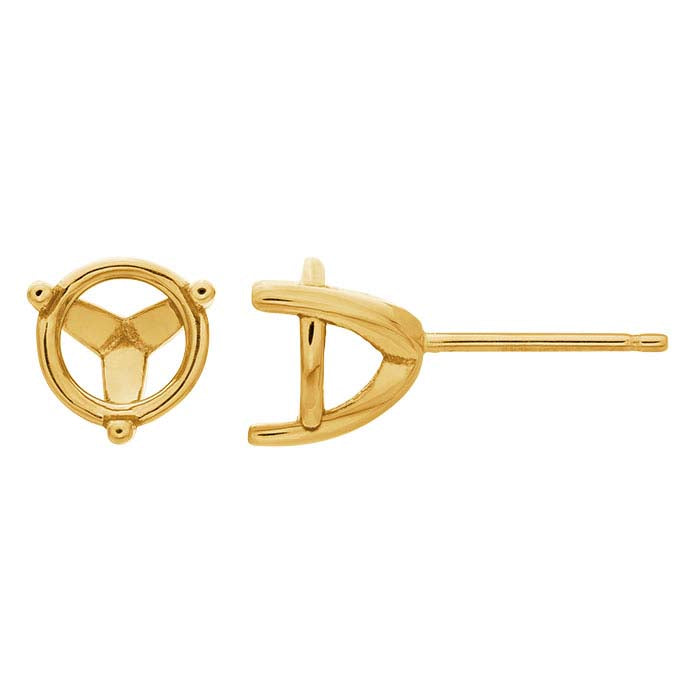 14K Yellow Gold Round Basket Post Earring Mounting