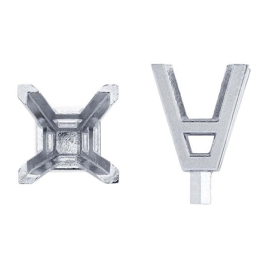 14K White Gold Square V-Prong 4-Prong Setting with Peg