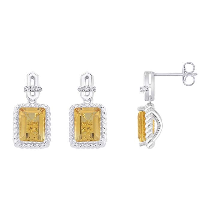 Diamond- & Lab-Grown Citrine-Set Post Earrings