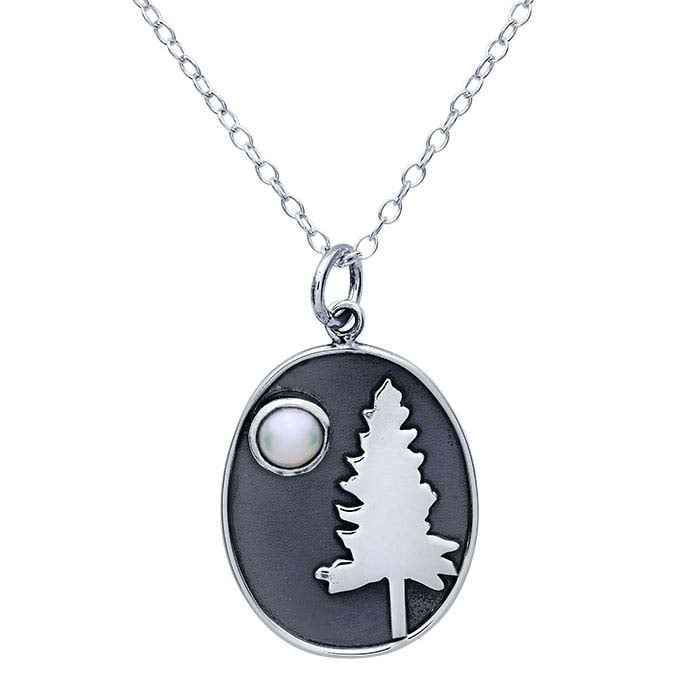 Sterling Silver Tree with Pearl Moon Necklace
