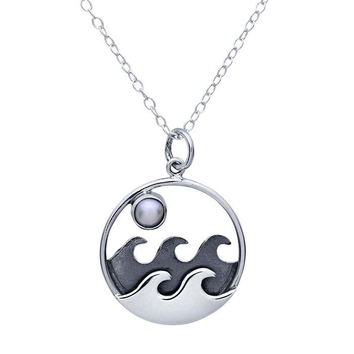纯银波浪与珍珠月亮项链