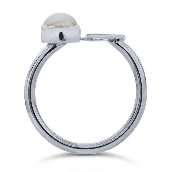 Sterling Silver Pearl & Crescent Moon Ring, Adjustable