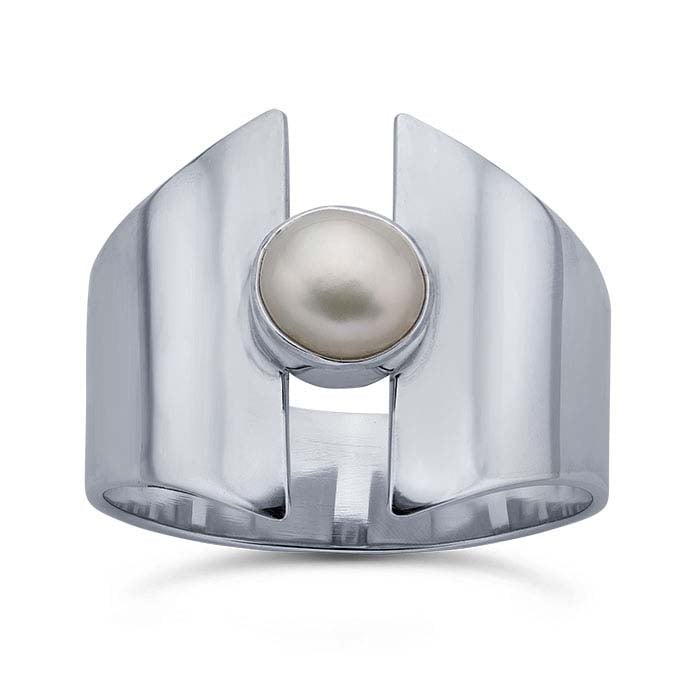 Sterling Silver Pearl & Shield Ring