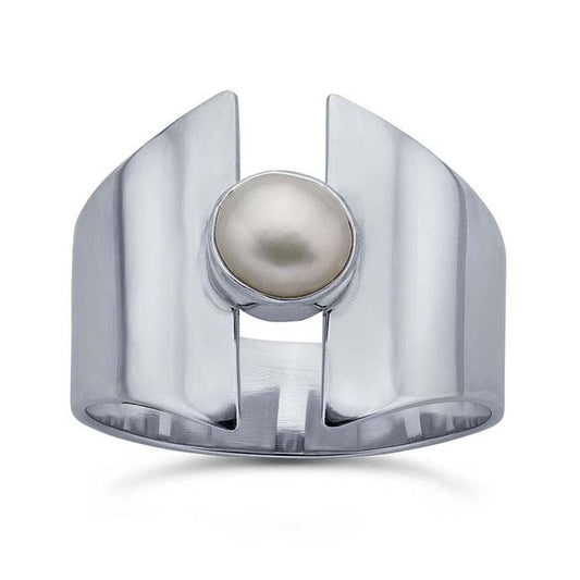 Sterling Silver Pearl & Shield Ring