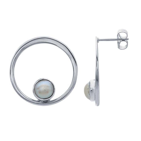 Sterling Silver Circle with Pearl Post Earring