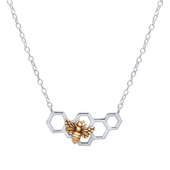 Sterling Silver Bee and Honeycomb Festoon Necklace