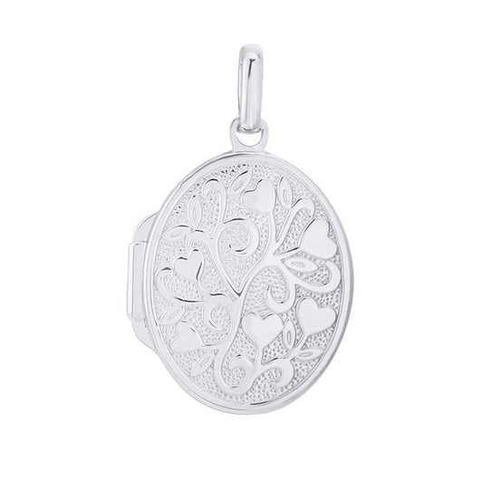 Sterling Silver Oval Locket Pendant with Hearts
