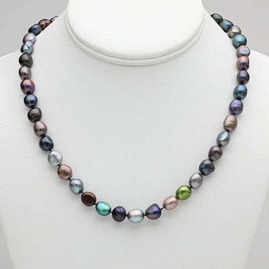 Kultūrinis 8–9 mm daugių spalvų baroko perlų vėrinys