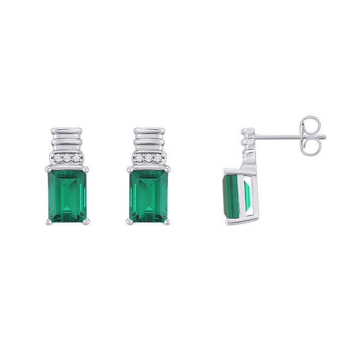 Diamond- & Lab-Grown Emerald-Set Post Earrings