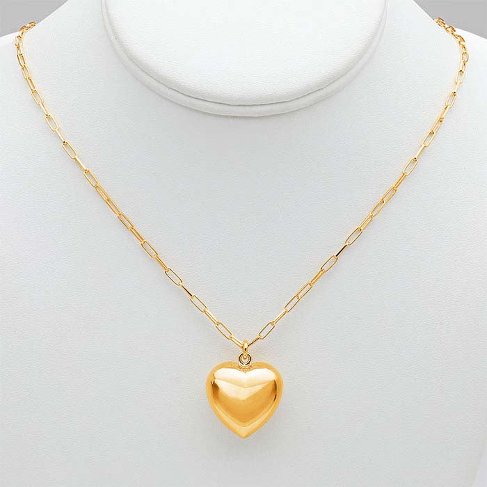 Sterling Silver Yellow Gold-Plated Puffed Heart Necklace