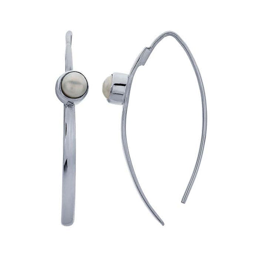 Sterling Silver Pearl-Set Marquise Earrings