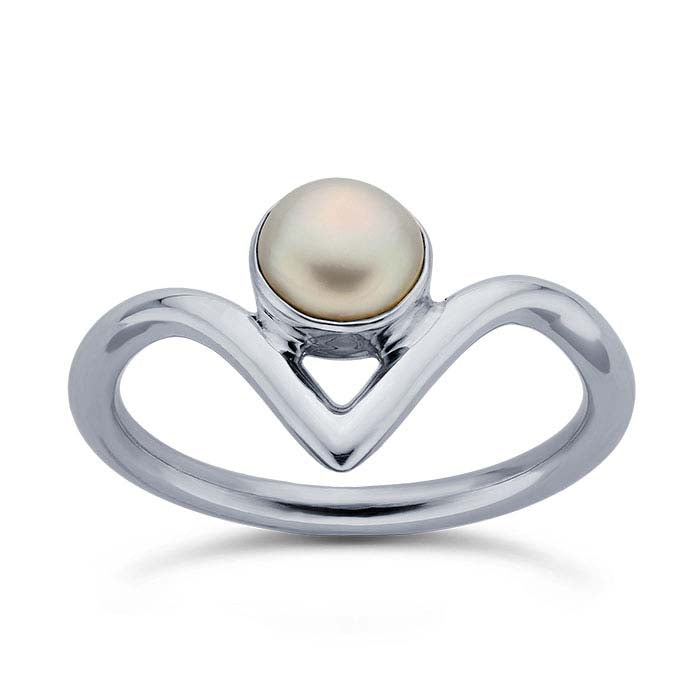 Sterling Silver Pearl-Set Chevron Ring