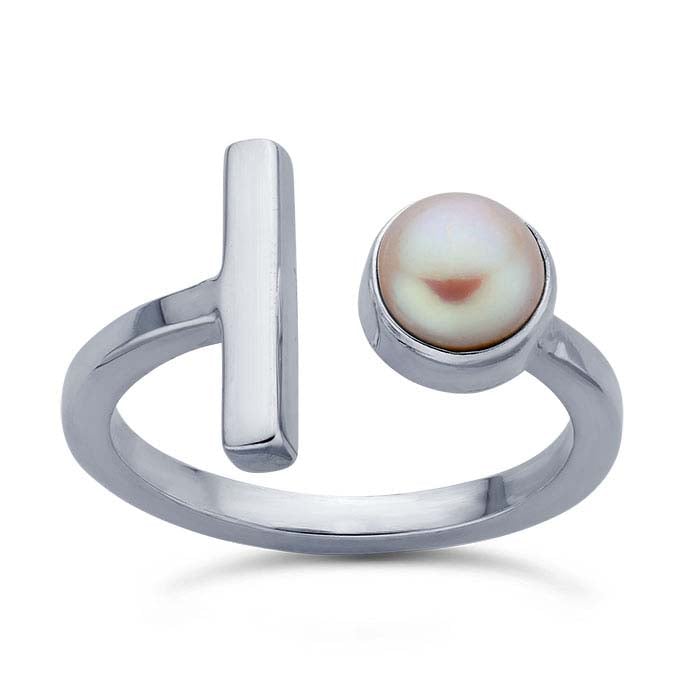 Sterling Silver Pearl-Set Bar Ring, Abjustable