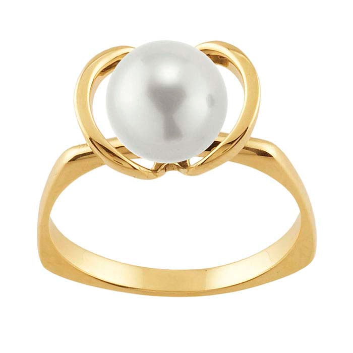 14K Geltono Aukso Atvira Žiedo Montūra Su Euro Šonkauliu Ir Perlu, Formuojanti Žiedo Žiedlapius