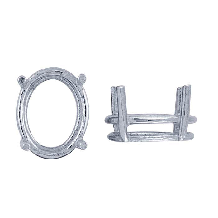 14K Hvitt Gull 9 x 7mm Oval Kurv 4-Klo Innfatning