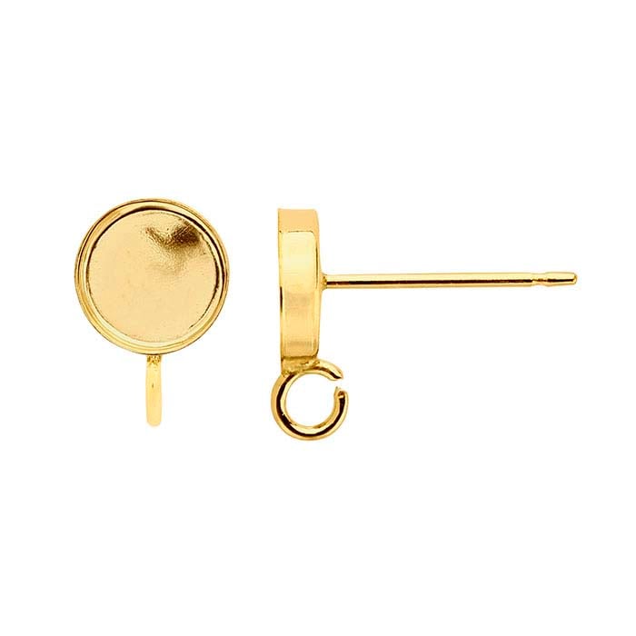 14/20 Yellow Gold-Filled Round Cabochon Post Earring Mountings with Open Ring