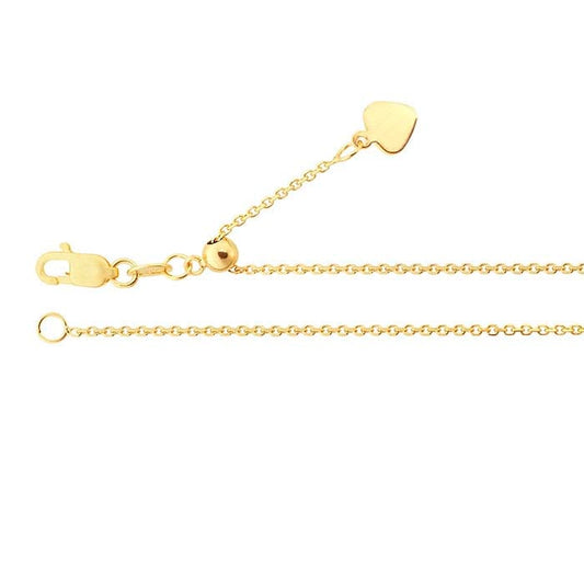 14K gult gull skråstilt oval kabelkjede, justerbart