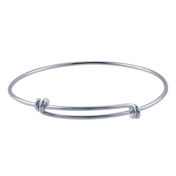 Brass Rhodium-Plated Expandable Bangle Bracelet
