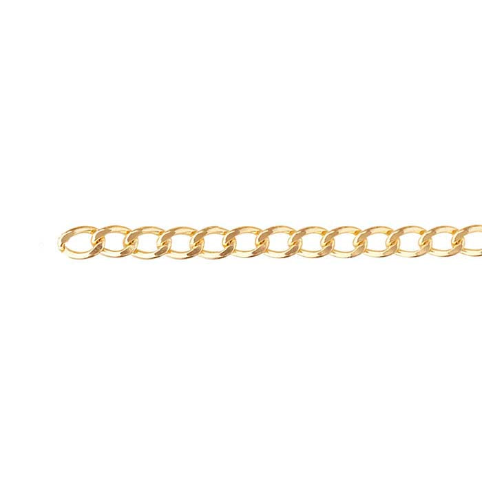 Cadena Curb de Oro Amarillo 14/20 Relleno, Corte Diamante, Por Pie