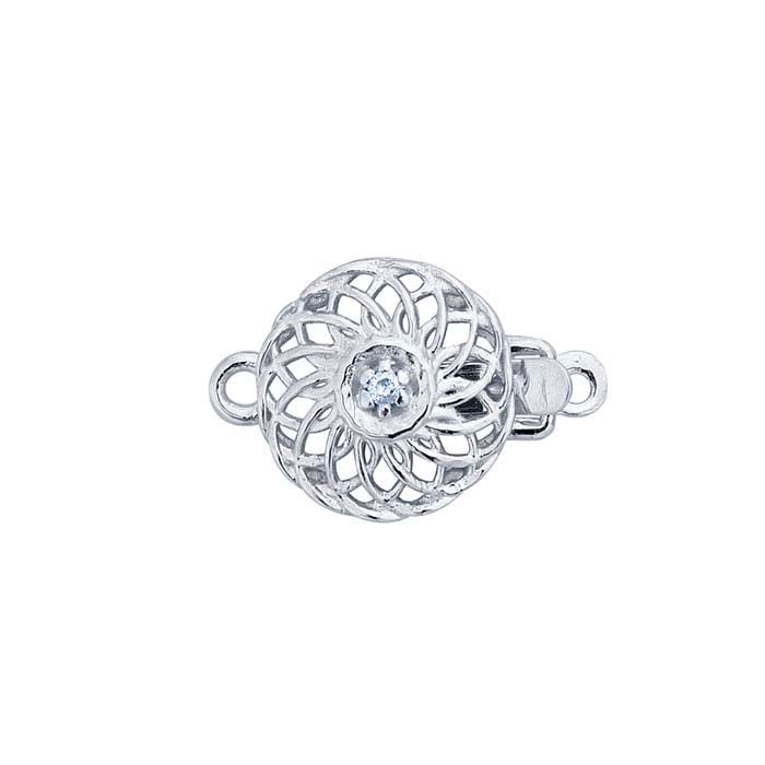 14K White Gold 15.3 x Diamond-Accented Filigree Round Safety Clasp