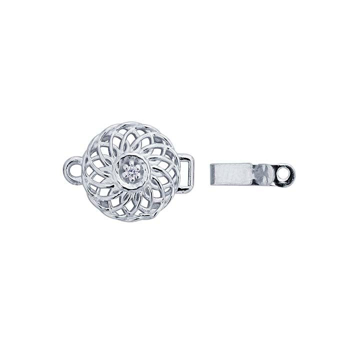 14K White Gold 15.3 x Diamond-Accented Filigree Round Safety Clasp