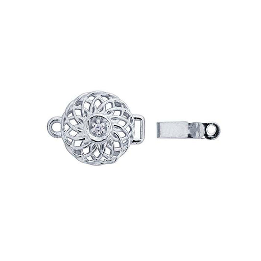 14K White Gold 15.3 x Diamond-Accented Filigree Round Safety Clasp