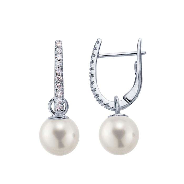 14K White Gold Lever-Back Pearl Ear Wire Mounting