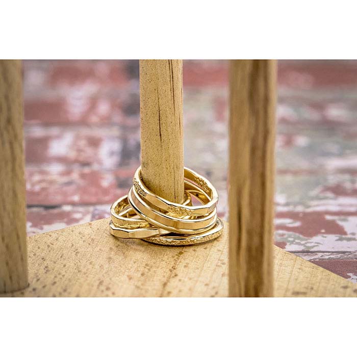 14/20 Yellow Gold-Filled Hammered Flat Wire Stackable Ring
