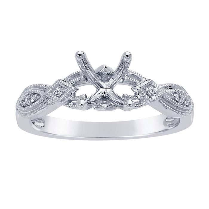 14K Balto Aukso Art Deco 1 ct. Apvalus Pusiau Montuojamas Sužadėtuvių Žiedo Laikiklis