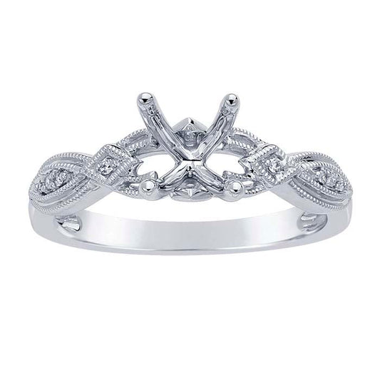 خاتم خطوبة نصف تركيب دائري 1 قيراط من الذهب الأبيض عيار 14 قيراط آرت ديكو