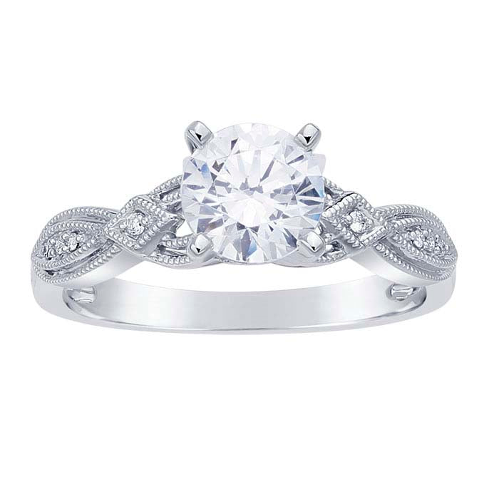 14K Balto Aukso Art Deco 1 ct. Apvalus Pusiau Montuojamas Sužadėtuvių Žiedo Laikiklis