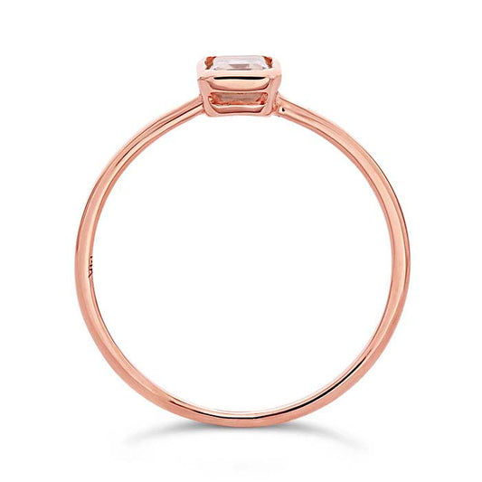Ring aus 14 Karat Roségold mit Smaragdschliff und Rosenquarz