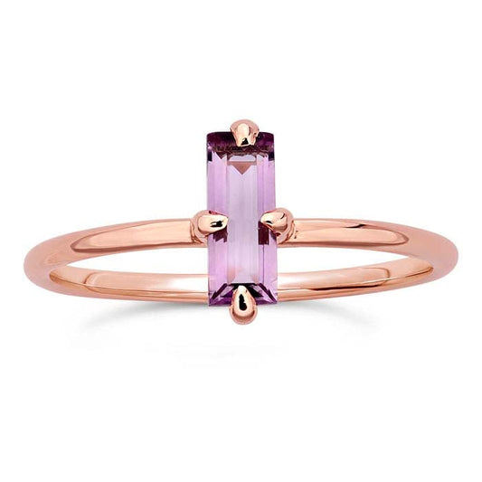 14K Rose Gold Baguette Amethyst-Set Ring