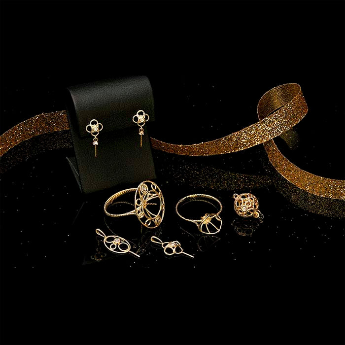 14K Gelbgold Filigran Perlenringfassung