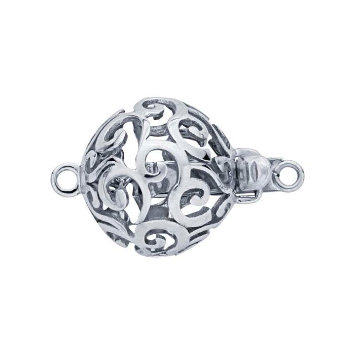 14K White Gold Round Open Swirl Bead Safety Clasp