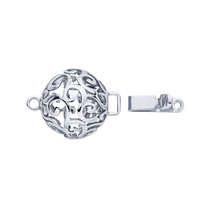 14K White Gold Round Open Swirl Bead Safety Clasp